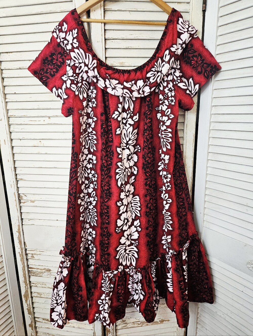 Vintage Y2K Royal Creations Red & White Floral 100% Cotton Hawaiian Dress Large - Picture 10 of 13